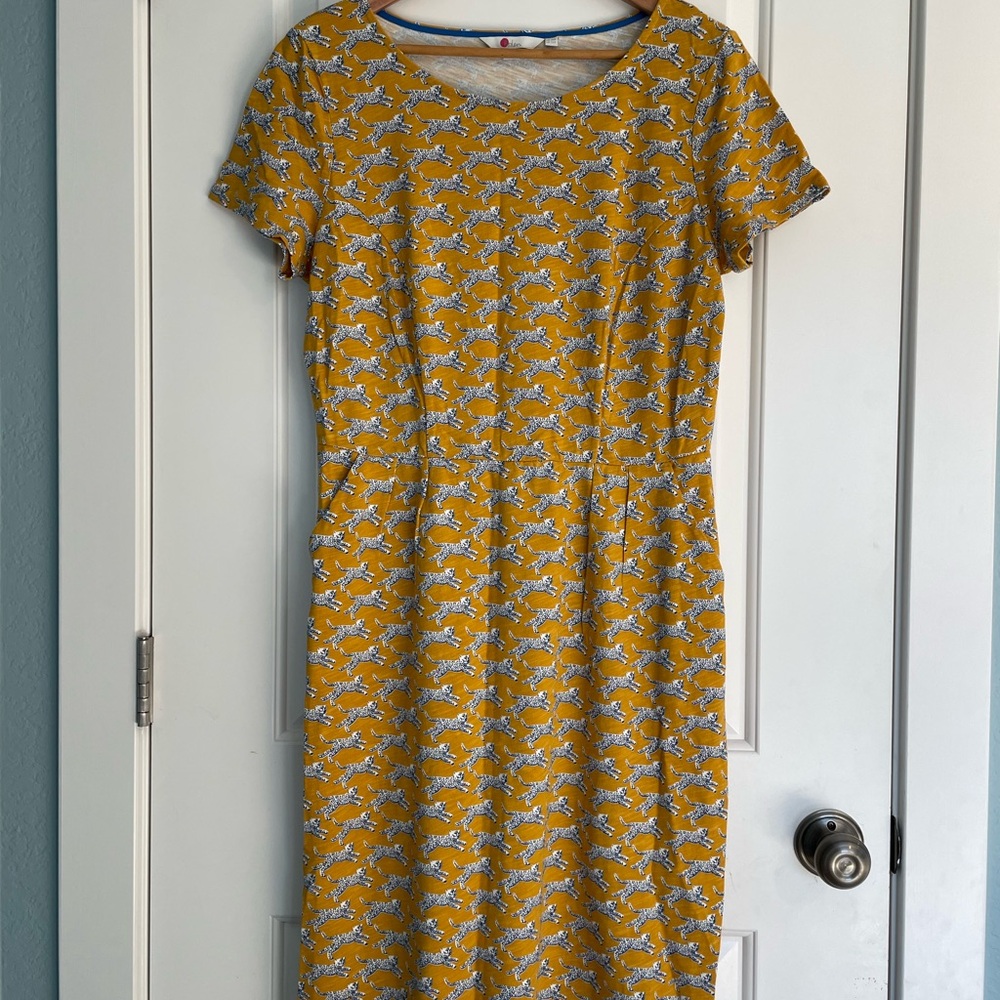 Boden Yellow and White Patterned Midi Dress